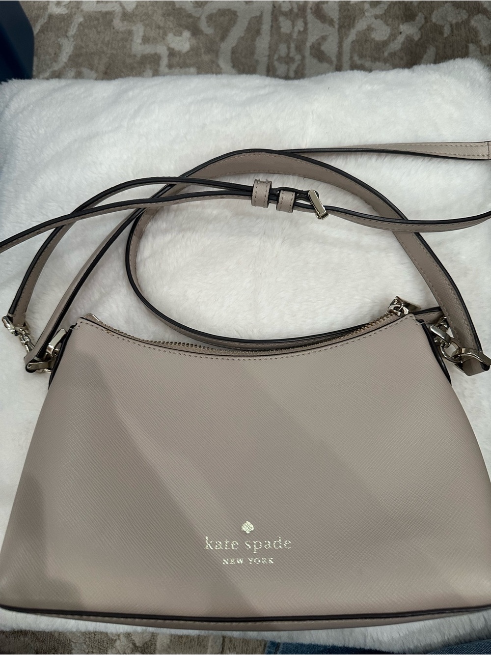 kate spade Taupe Saffiano Crossbody Bag with Gold Logo